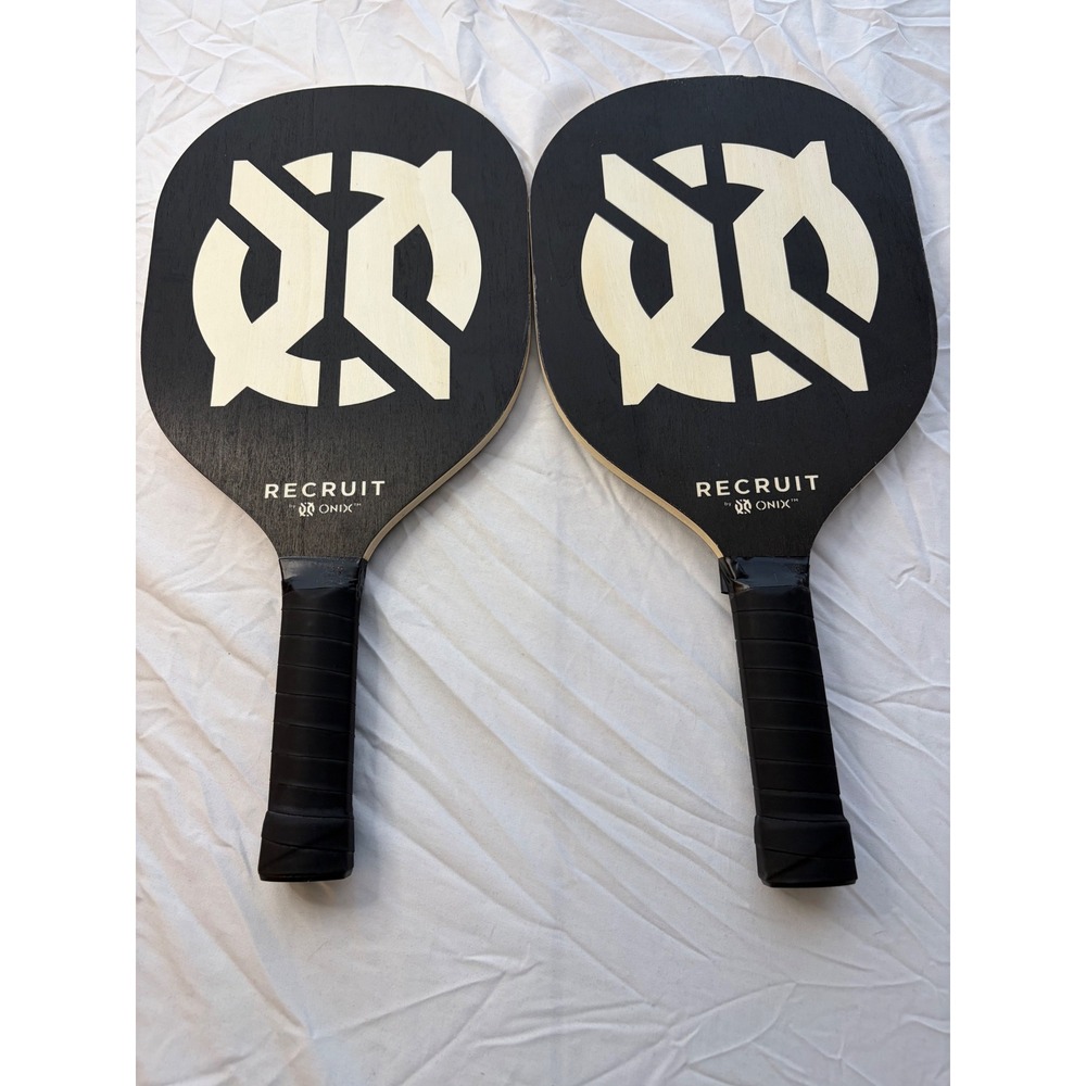 Onix Recruit Pickleball Paddles Set of 2 Wood Beginner Rackets Black White Logo